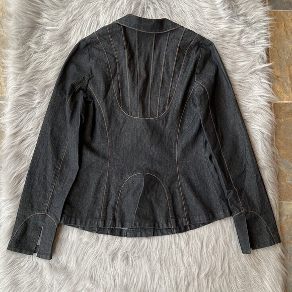 Bisou Bisou Blazer Sz Small Dark Wash Stretch Denim Jacket 2 Buttons Casual Work - Picture 4 of 9
